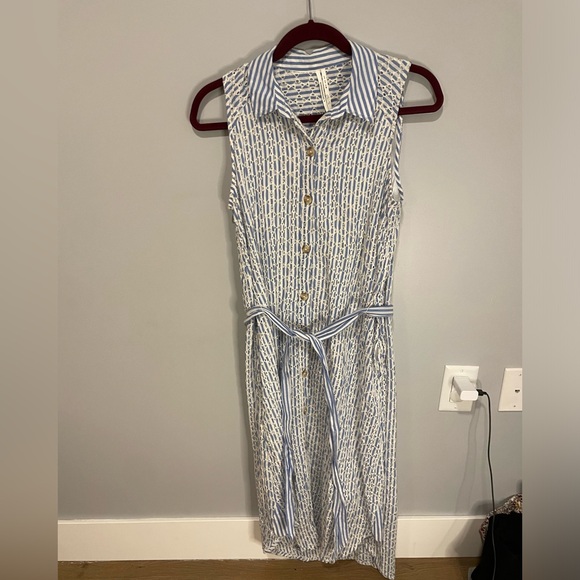 Anthropologie Button Up Kismet Dress Style Eyelet Light Blue White Tie Dress 4 - Picture 6 of 8